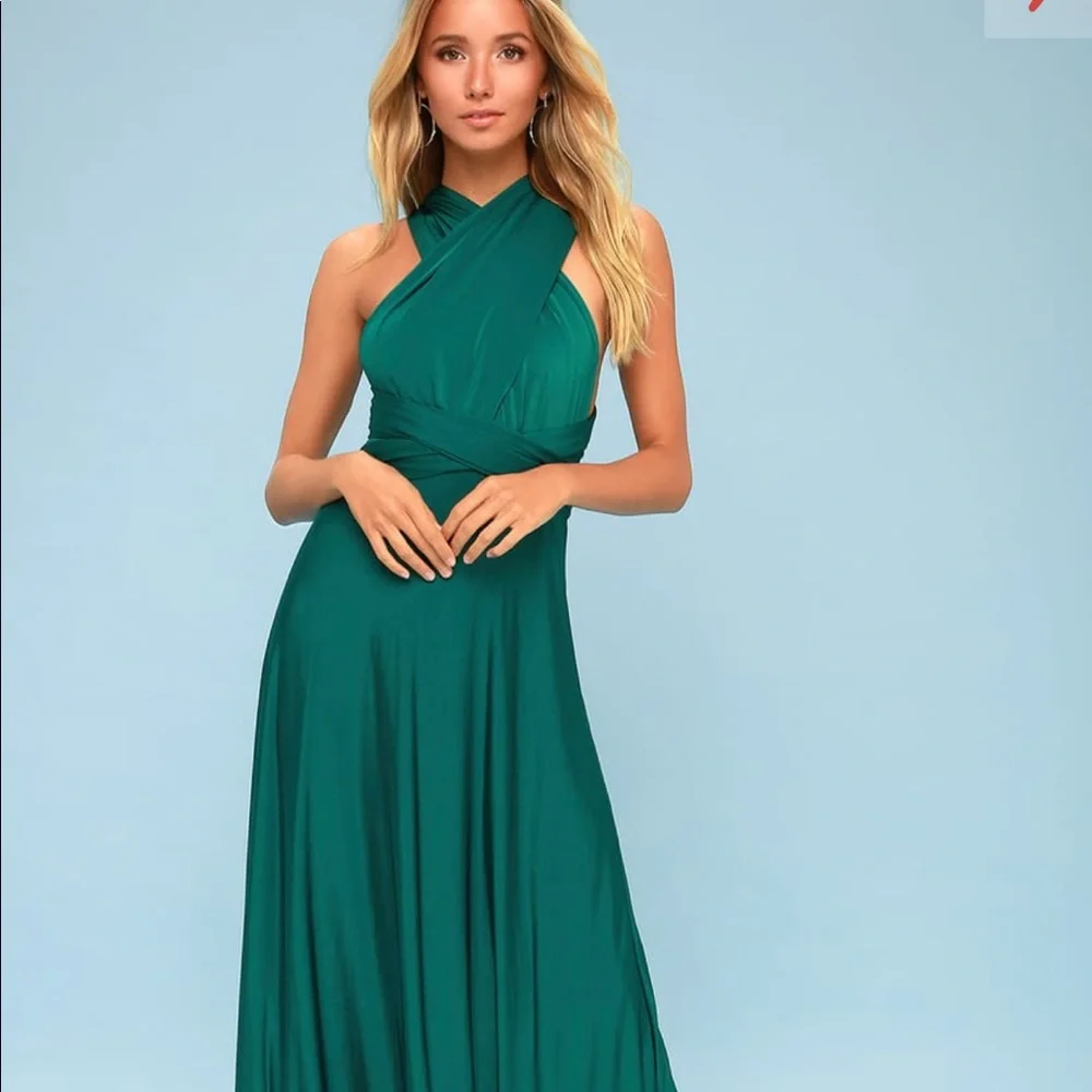 Lulu’s wrap Stunning Convertible Emerald Green Maxi Dress - Picture 3 of 9